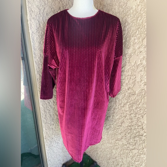 Zara Velvet Burgundy Loose Tunic Dress - Picture 1 of 8
